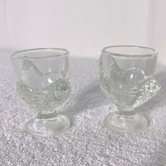 Vintage Clear Glass Chicken Shaped Egg Cups Shot Glasses x2 - Picture 3 of 8